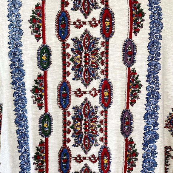 Sundance Catalog Namara Tee Long Sleeve Top Large Ivory Print Tassel Boho - Picture 7 of 11